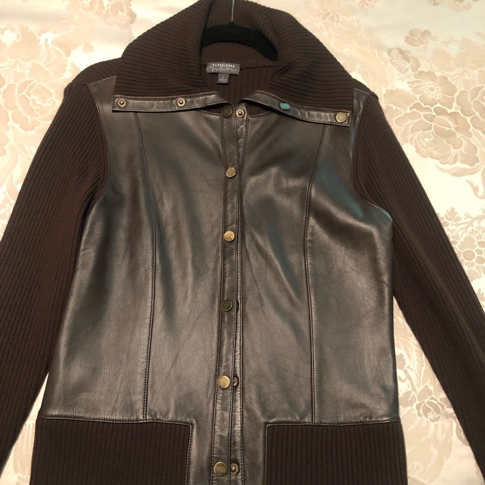 Genuine Leather Cardigan Sweater Size Large